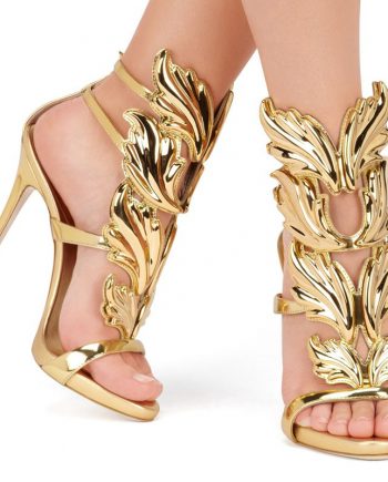 High Heel Gold Sandals Leaf Flame Gladiator Heels